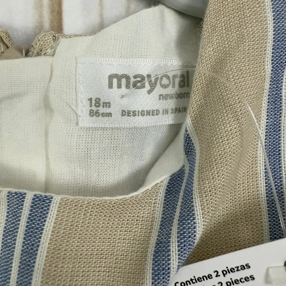 Mayoral Baby Girl Dress 18M Striped Linen Sleeveless Blue Beige